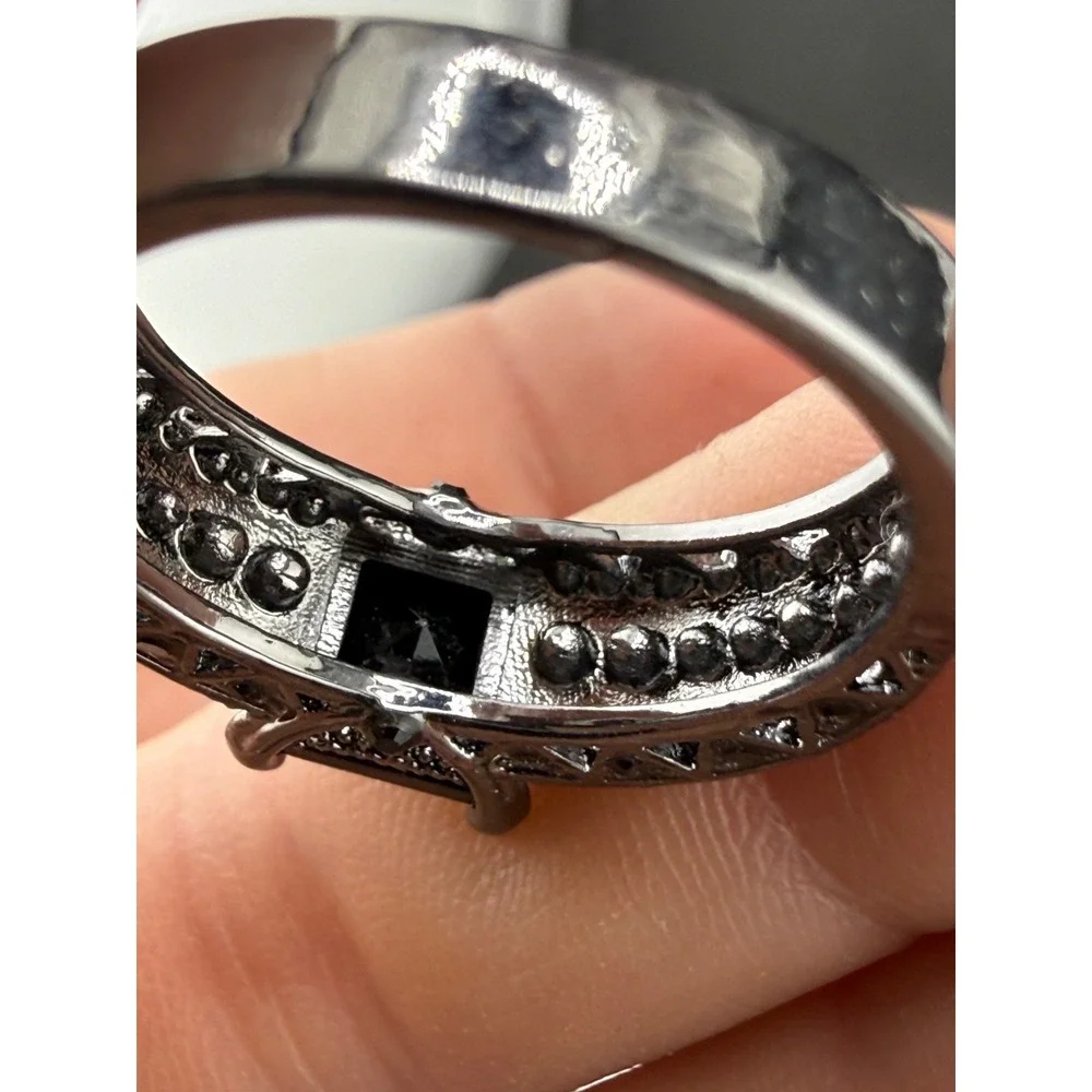 Vintage Estate Cocktail Ring Black Rhinestone Pave Statement 10